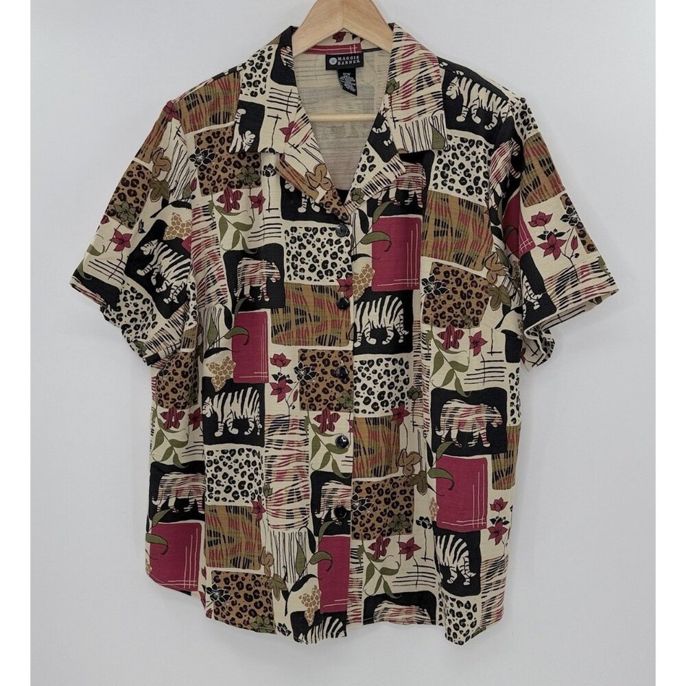 Maggie Barnes Plus Size Button Built‎ In Blouse Shirt Sz 22W Animal Print Boho